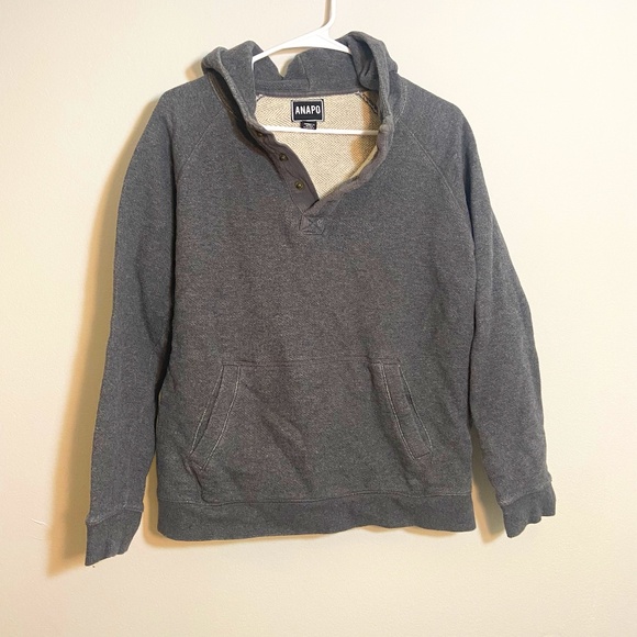 Anapo Grey Hoodie Button neck Size M 100% Cotton - Picture 1 of 8